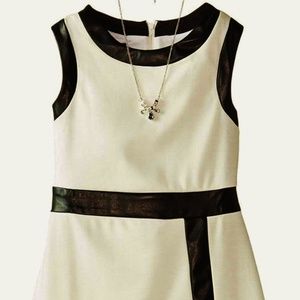 Girls Knit Black & Ivory Faux Leather Trim Dress